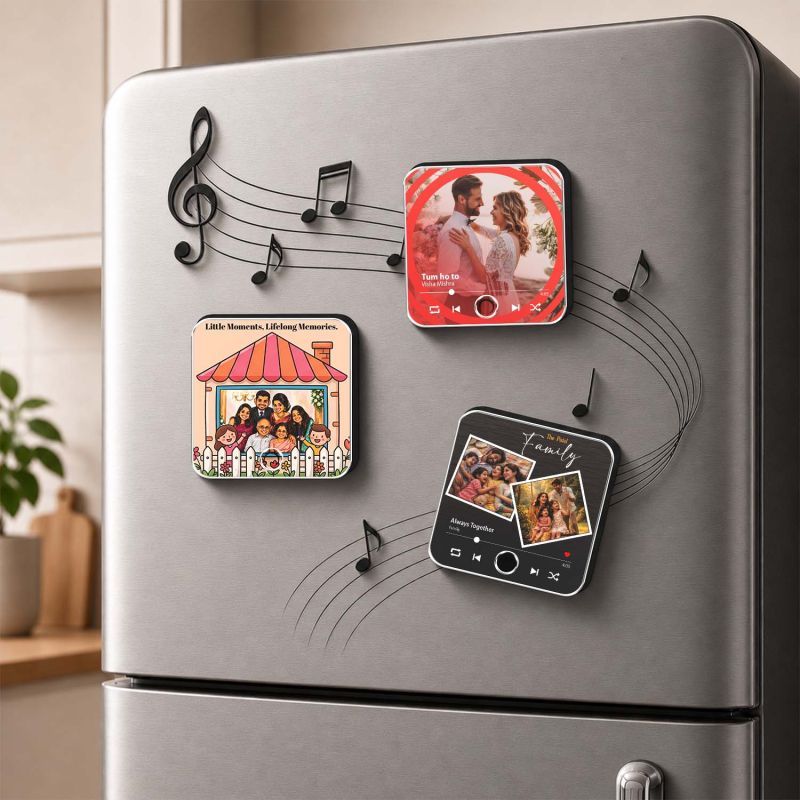 Customized Family Theme Musical Fridge Magnet with Built in Speaker Personalized Photo Frame Magnet for Refrigerator Audio Playback Sound Playing Memory Gift for Home Decor